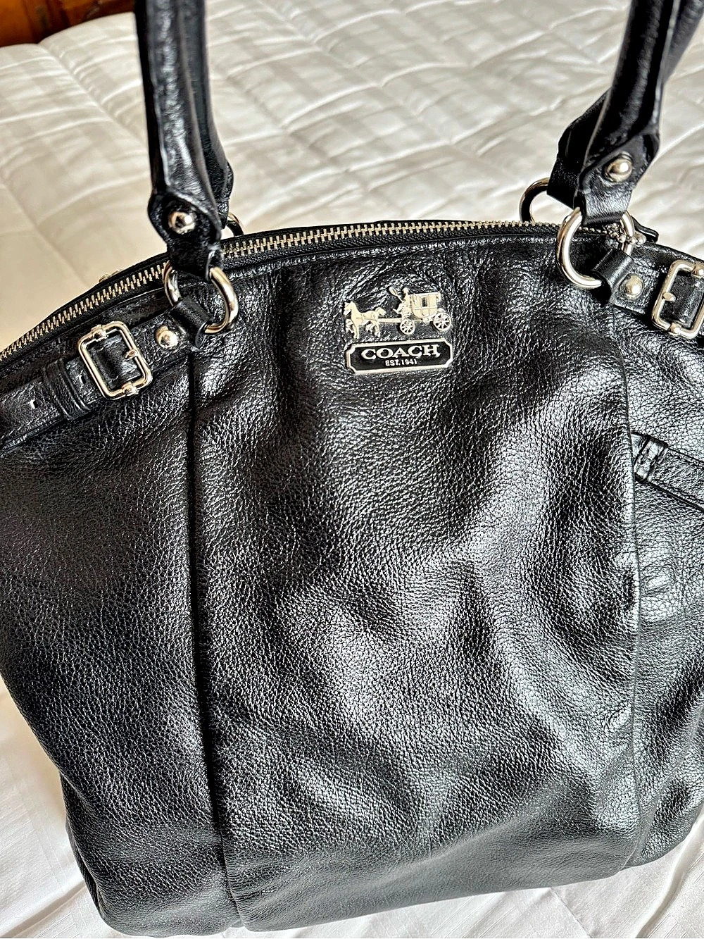 Coach Madison Lindsey Shoulder Bag Black Leather Tote Bag